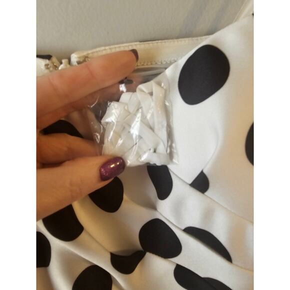 Adrianna Papell sz 12 black white polka dot halter strapless gown dress new - Picture 7 of 11